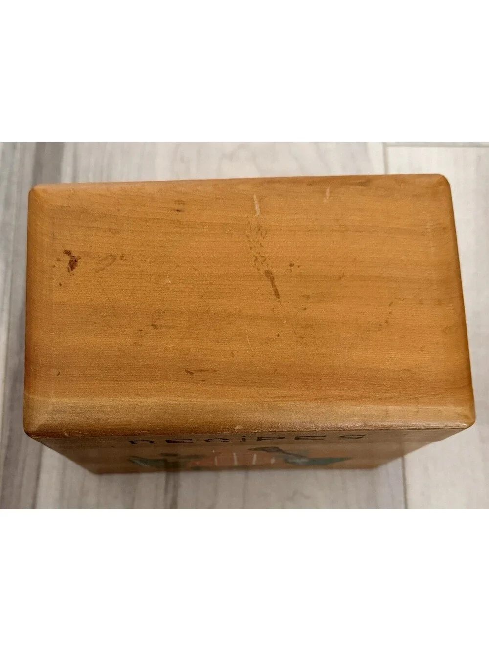 Wooden Recipe Box Vintage MCM Nevco Japan Kitchen Scene